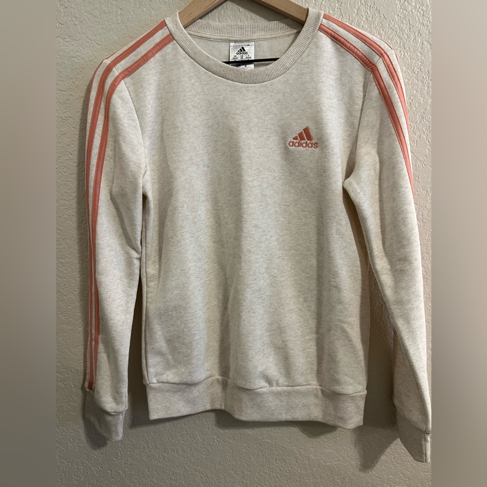 Women's Adidas 3 stripe Sweatshirt - Size XS - off white and rose pink